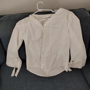 White Long-Sleeve Blouse SIZE Medium, ties on sleeve button down comfortable